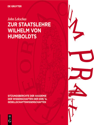 cover image of Zur Staatslehre Wilhelm von Humboldts